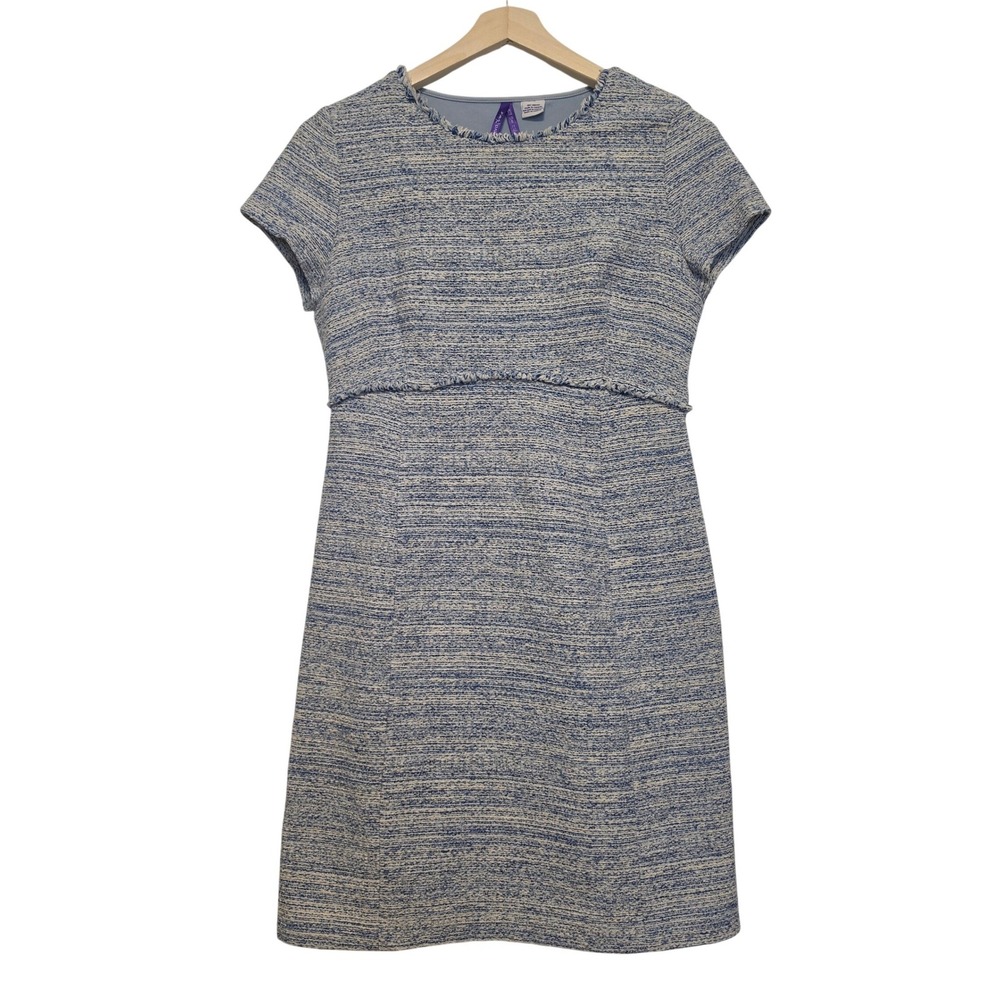 Seraphine Blue White Boucle Tweed Fringe Maternity Shift Dress Size 8 US Medium